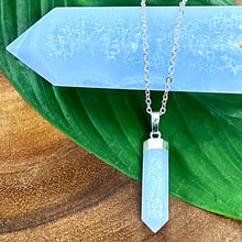 Load image into Gallery viewer, Blue Lace Agate Chalcedony Serenity Full Tower Point Pendant 18&quot; White Gold Necklace