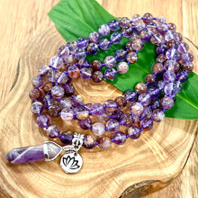 Load image into Gallery viewer, Limited Grade AAA Super Seven Psychic Powerhouse &amp; Ascension 108 Hand Knotted Mala with Point Charm Pendant Necklace