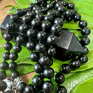 Elite Shungite Stone of Life EMF Radiation Protection & Purification Limited Premium Collection 108 Hand Knotted Mala with Point Charm Pendant Necklace