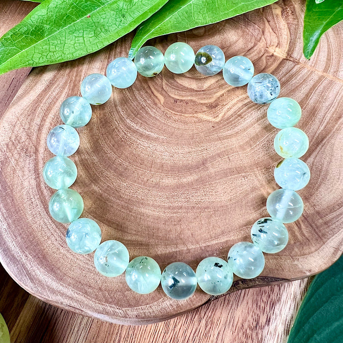 1 Left! NEW STONE! Prehnite with Epidote & Black Tourmaline Grade AA Prophecy & Magic Premium Collection 10mm Stretch Bracelet
