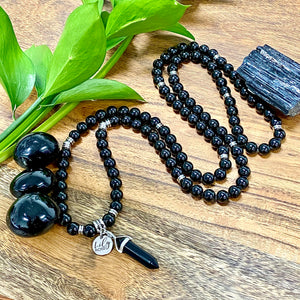 Black Tourmaline Ultimate Grounding & Protection 108 Mala Necklace Bracelet