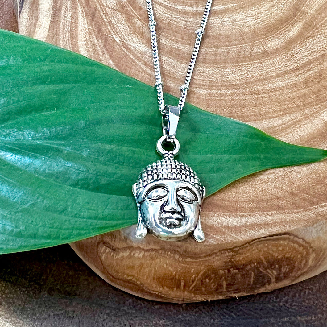 Buddha Enlightenment & Presence Charm Buddhism Pendant 18” White Gold Buddist Necklace