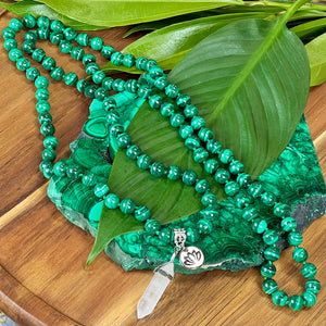 LAST 3 - Malachite Heart Activation & Universal Flow Limited Premium Collection 108 Hand Knotted Mala with Point Charm Pendant Necklace