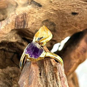 LAST ONE! Amethyst & Citrine Duo Power Energetic Manifestation Adjustable Gold Ring