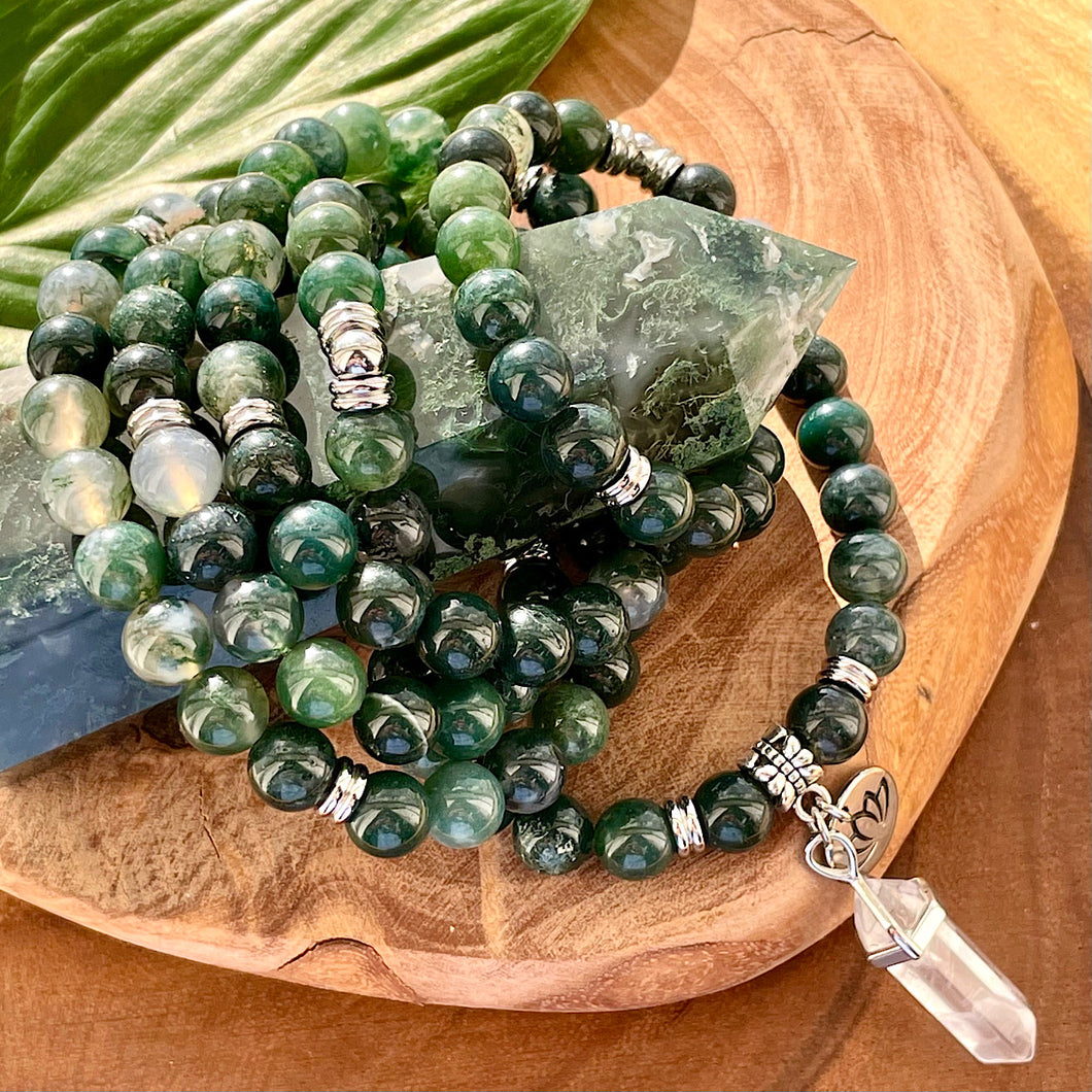 Moss Agate Mother Gaia Growth & Abundance 108 Mala Necklace Bracelet