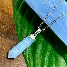 Load image into Gallery viewer, Blue Lace Agate Chalcedony Serenity Full Tower Point Pendant 18&quot; White Gold Necklace