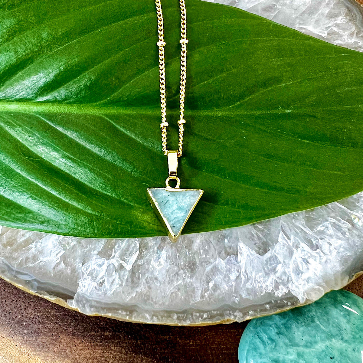 Peruvian Amazonite Mini Triangle Energetic Filter Pendant 18” Gold Nec –  Lily Rose Jewelry Co