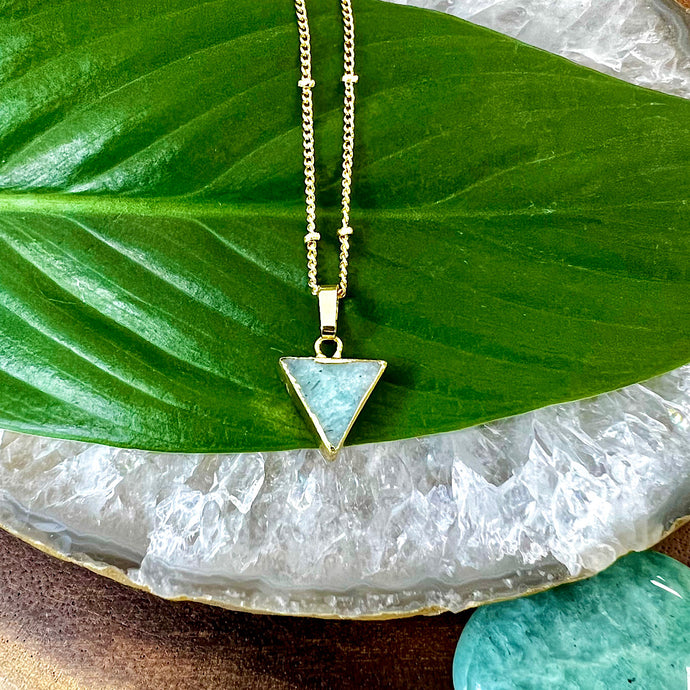 Peruvian Amazonite Mini Triangle Energetic Filter Pendant 18” Gold Necklace