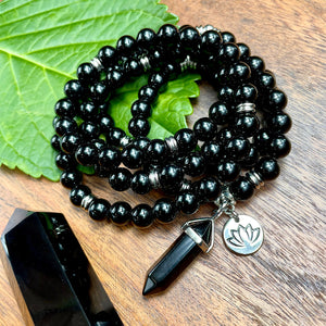 Black Onyx Spiritual Warrior Strength 108 Stretch Mala Necklace Bracelet