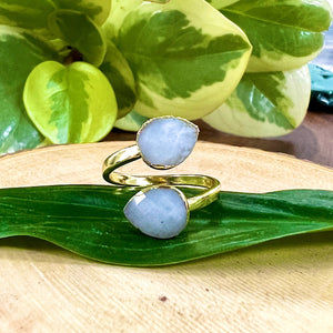 Aquamarine Faceted Teardrop Freedom & Clarity Adjustable Gold Ring