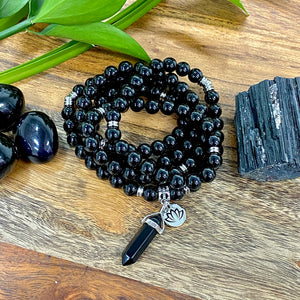 Black Tourmaline Ultimate Grounding & Protection 108 Mala Necklace Bracelet