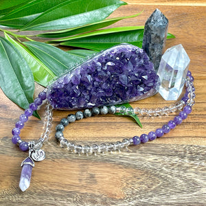 Limited Edition Triple Power Intention Labradorite, Amethyst, Clear Quartz 108 Mala Necklace Bracelet