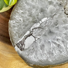 Load image into Gallery viewer, Tree of Life Crystal Clear Quartz Wire Wrapped Raw Pendant 30” White Gold Necklace