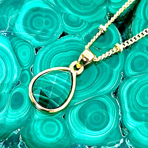 Malachite Power & Transformation Faceted Teardrop Pendant 18” Gold Necklace