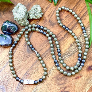 RETIRED - 8mm Elizabeth April Channeled Grey Zeta Sacred Geometry Limited Edition Cosmic Species Stretch Mala Bracelet Necklace