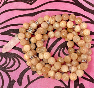 Peach Moonstone Heart Opening & Activation 108 Stretch Mala Necklace Bracelet