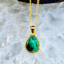 Load image into Gallery viewer, Malachite Power &amp; Transformation Faceted Teardrop Pendant 18” Gold Necklace