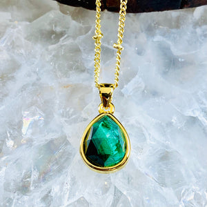 Malachite Power & Transformation Faceted Teardrop Pendant 18” Gold Necklace