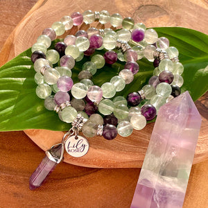 Fluorite Confidence Flow 108 Mala Necklace Bracelet