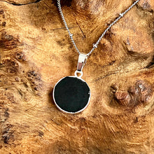 Load image into Gallery viewer, NEW STONE! Obsidian Manifester Thick Circle Pendant 18&quot; White Gold Necklace