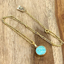 Load image into Gallery viewer, Peruvian Amazonite Freedom &amp; Clarity Thick Circle Pendant 18&quot; Gold Necklace