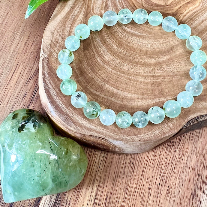 NEW STONE! Prehnite with Epidote & Black Tourmaline Grade AA Prophecy & Magic Premium Collection 8mm Stretch Bracelet