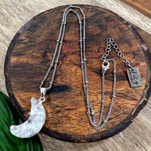 Load image into Gallery viewer, Power Moon Dreamy Druzy Gemstone Pendant 18&quot; White Gold Necklace