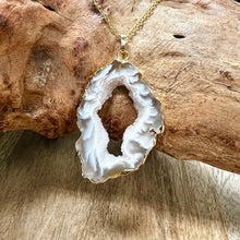 Load image into Gallery viewer, Inner Peace Druzy Quartz Black Lace Agate Geode Slice Pendant 18&quot; Gold Necklace