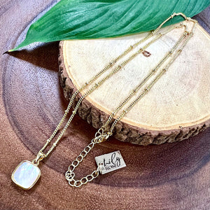 Mother of Pearl Peacefulness Square Shell Pendant 18” Gold Necklace