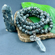 Load image into Gallery viewer, Labradorite Larvakite Power Protector Shaman Stone 108 Mala Necklace Bracelet