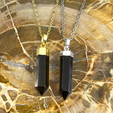 Load image into Gallery viewer, Morion Smoky Quartz Purification &amp; Invisibility Cloak Full Tower Point Pendant 18&quot; White Gold Necklace