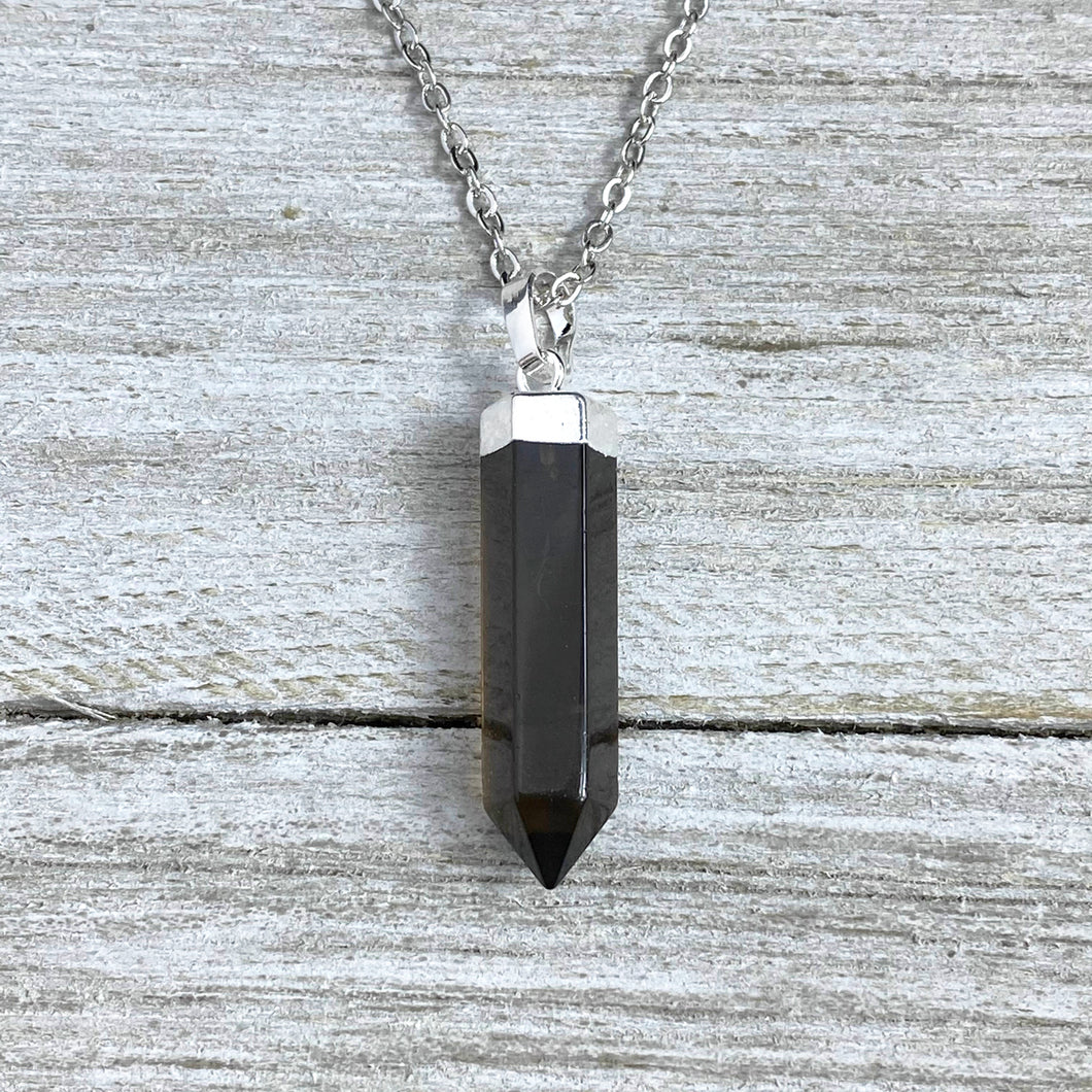 Morion Smoky Quartz Purification & Invisibility Cloak Full Tower Point Pendant 18